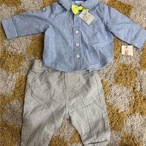 NWT Cat & Jack Pinstriped Blue Shirt and Gray Linen Pants Set